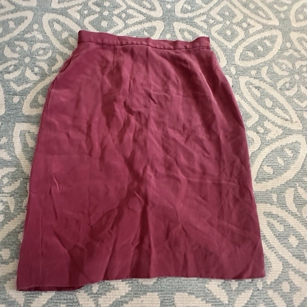 Vintage 90s Halston Berry Merlot Maroon 100% Silk‎ Pencil Skirt size 6P Petite
